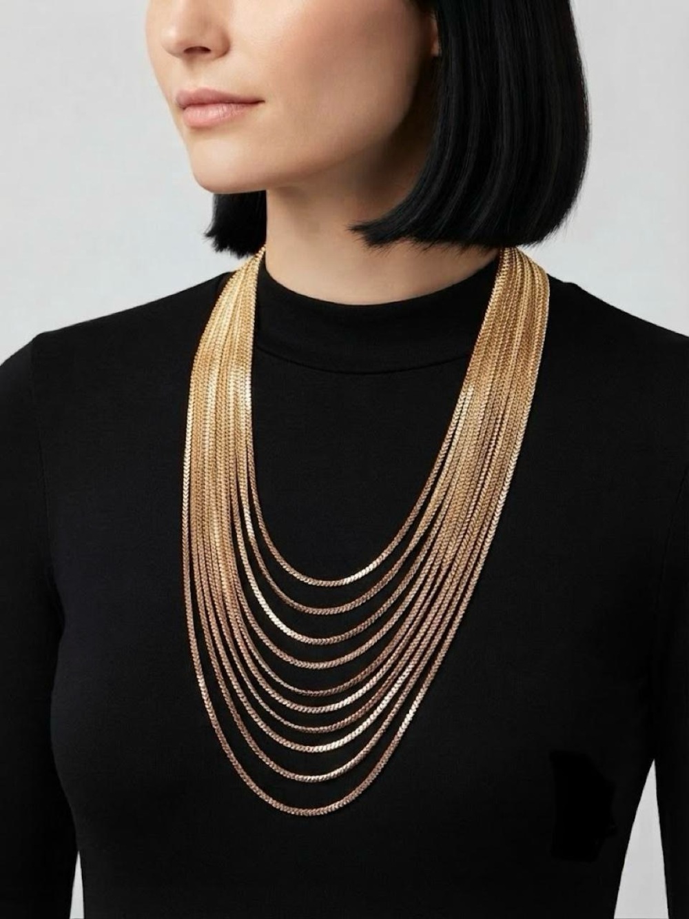 Multi-Layer Gold Tone Statement Necklace